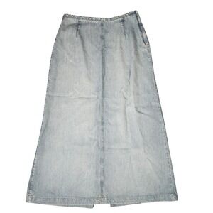 Land Tencel Lyocell Denim Maxi Skirt Light Wash Made in USA Side Zip Pockets